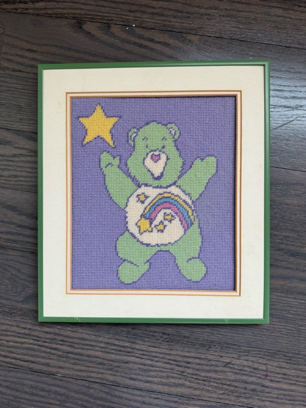 Vintage Care Bears Framed Cross-Stitch Wish Bear